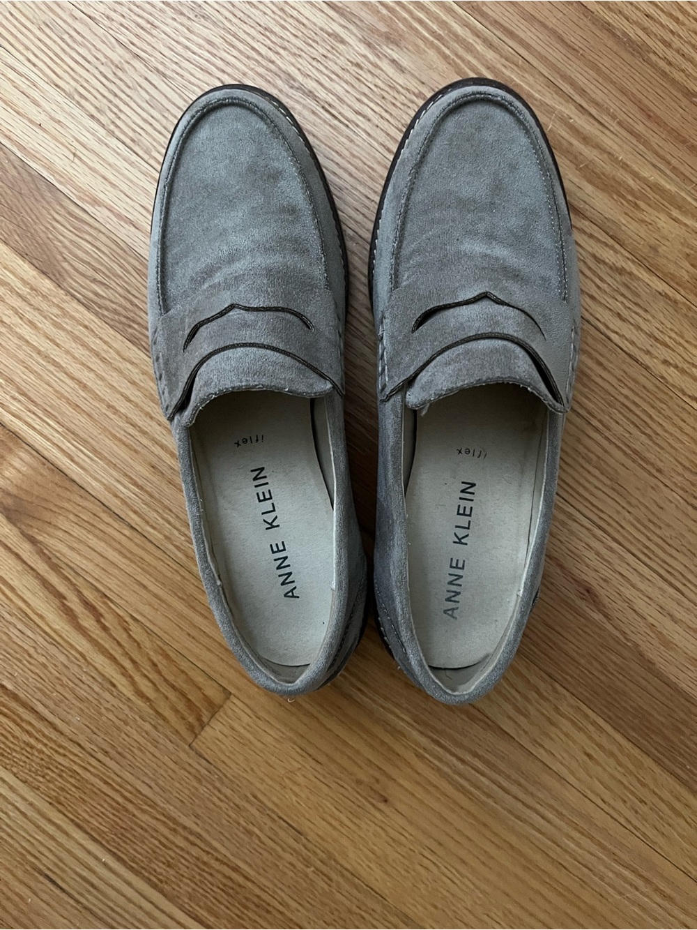 Anne Klein Taupe Suede Penny Loafers